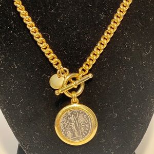 Roman coin gold plated bronze necklace